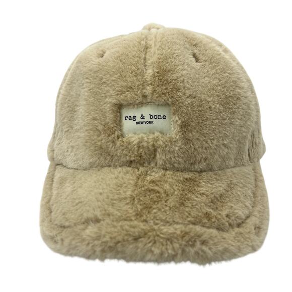 Rag & Bone Addison Faux Fur Baseball Cap Natural Beige Tan One Size Fuzzy